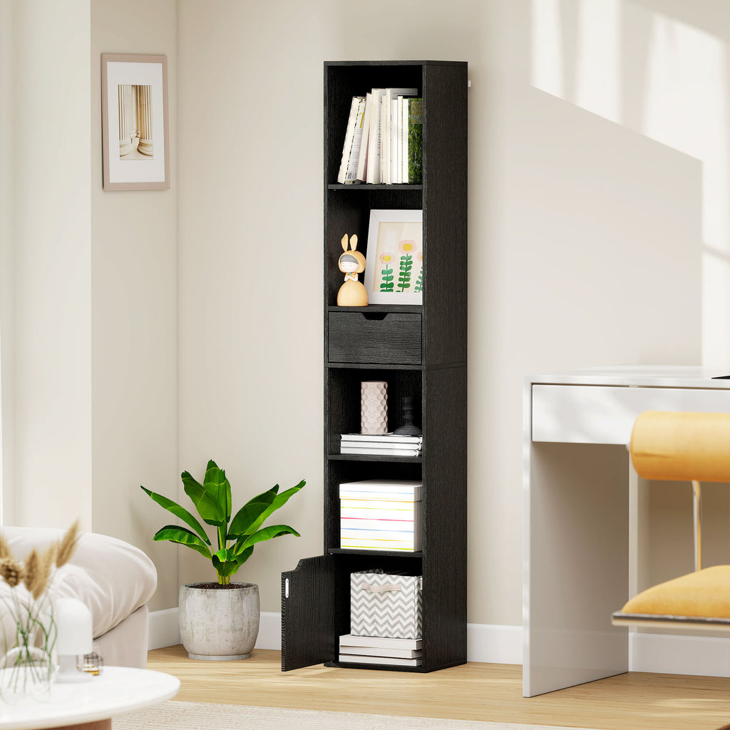 HOMCOM 4-Tier Open Bookshelf with Cabinet and Drawer, 30x24x158 cm, Black