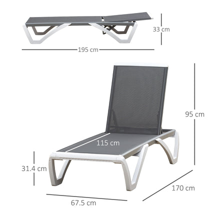 Outsunny sun bed with reclining backrest and rear wheel, 195x67.5x33 cm, gray and white - Borgè