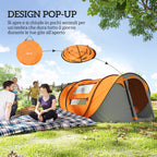 Outsunny 2-Person Pop-Up Camping Tent with 2 Doors, 4 Windows and Waterproof Tarp, 263.5x220x123 cm, Orange