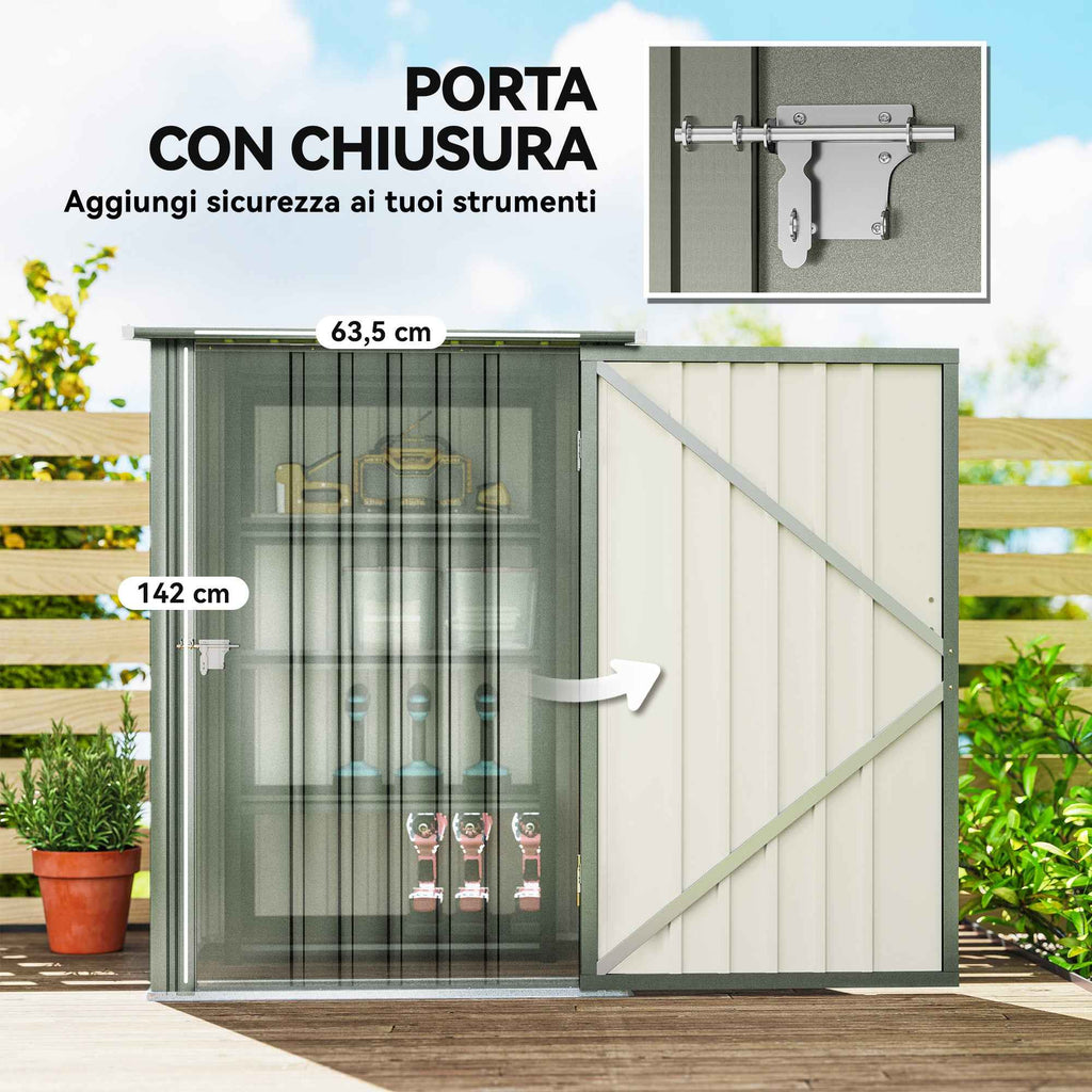 Outsunny Galvanized Steel Garden Shed with Hinged Door, 100x104x160 cm, Silver