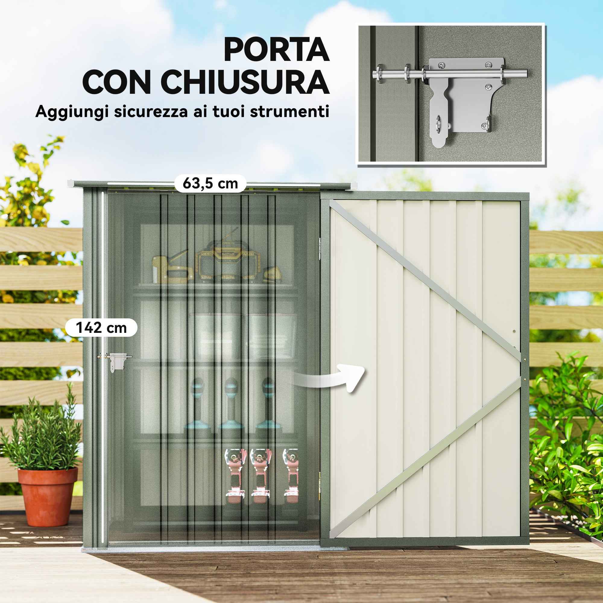 Outsunny Galvanized Steel Garden Shed with Hinged Door, 100x104x160 cm, Silver