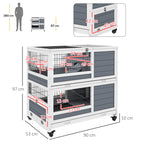 Cozy 2-Tier Indoor Wooden Hutch with Wheels, Removable Trays & Fun Ramps - Grey - Borgè
