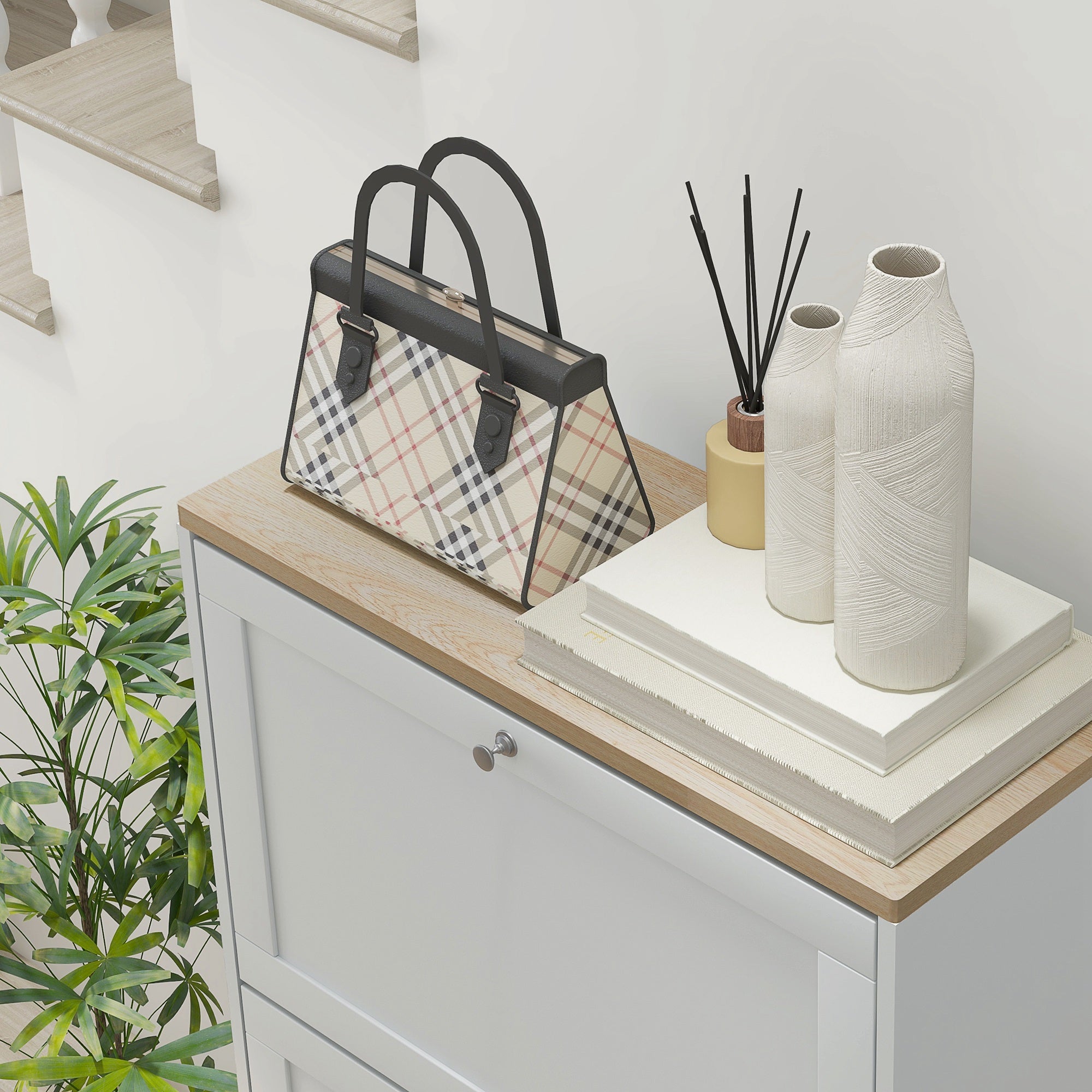 Space-Saving 3-Drawer Shoe Rack with 2-Tier Adjustable Shelves, Wooden, 60x23.5x115 cm, White
