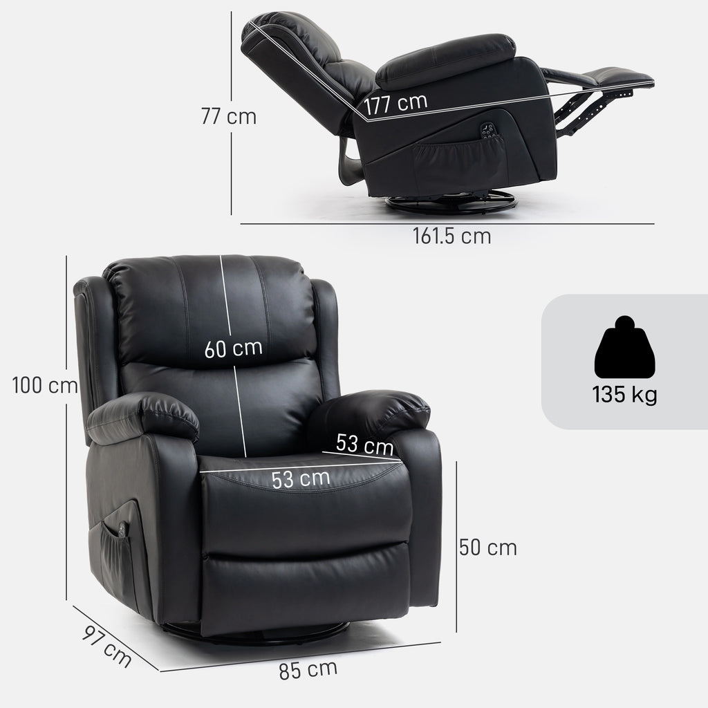 Reclining Relaxing Chair with 8 Massage Points, Heating and Footrest, 87x97x100 cm, Black