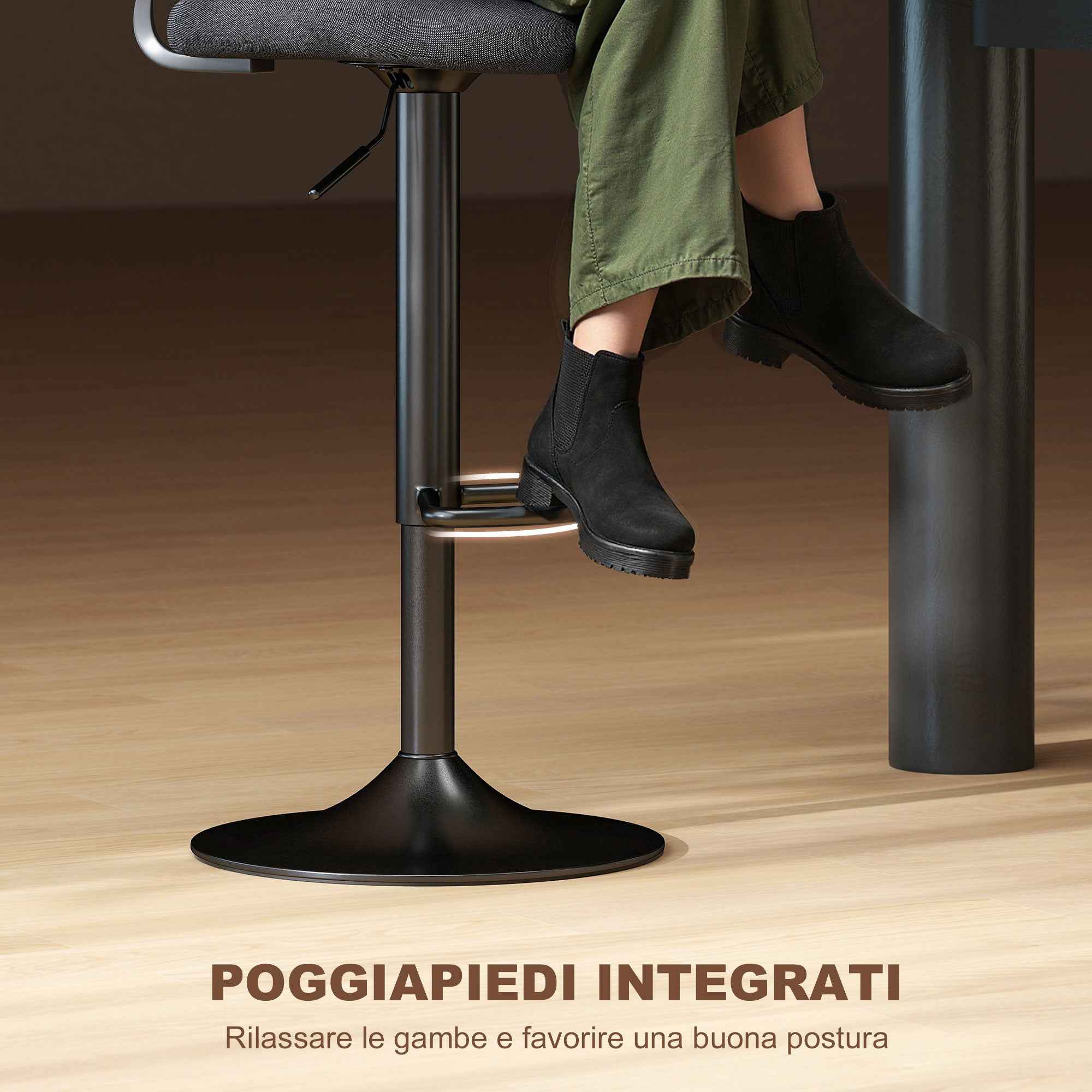 HOMCOM Set of 2 Breathable Linen-Effect Fabric and Metal Bar Stools with Footrest, 40.5x43x84-105 cm, Black