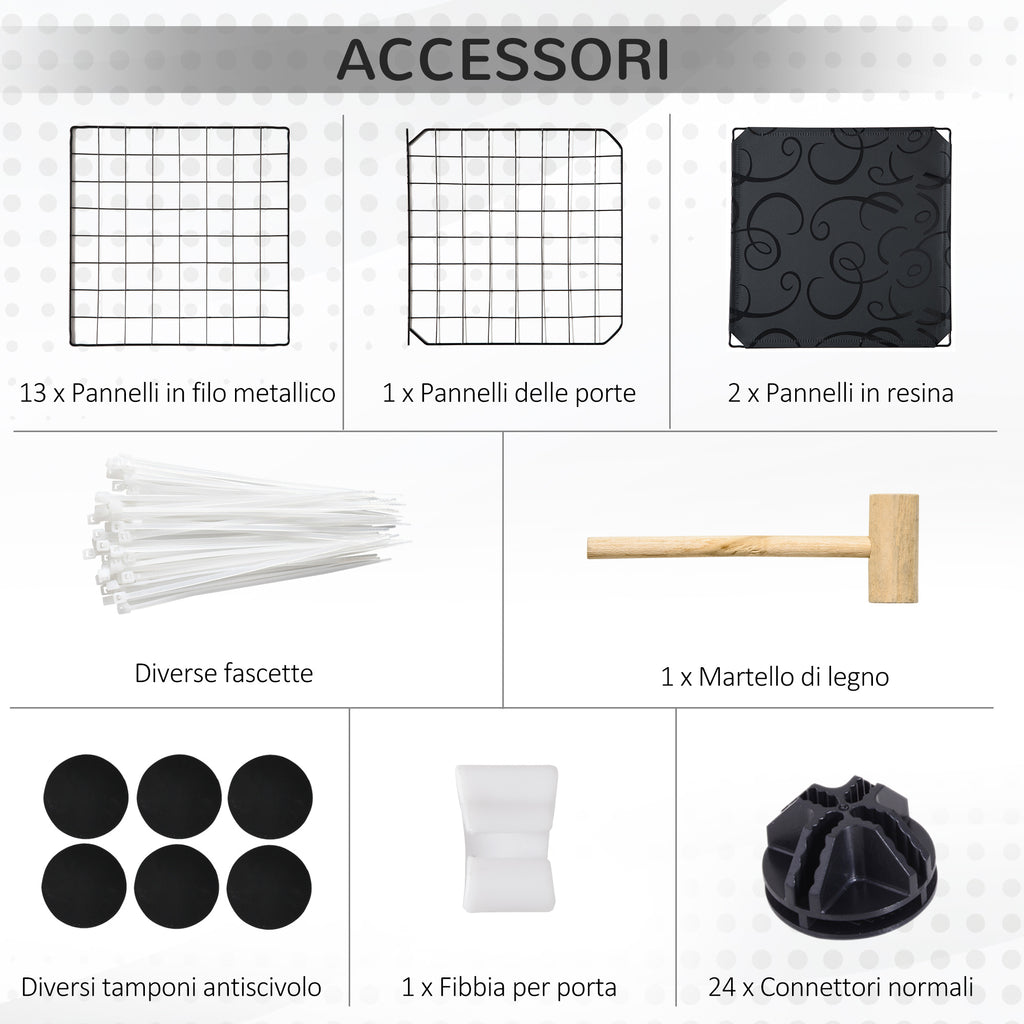 Modular Rabbit and Guinea Pig Playpen with Assembly Accessories, 105x70x35cm - Black
