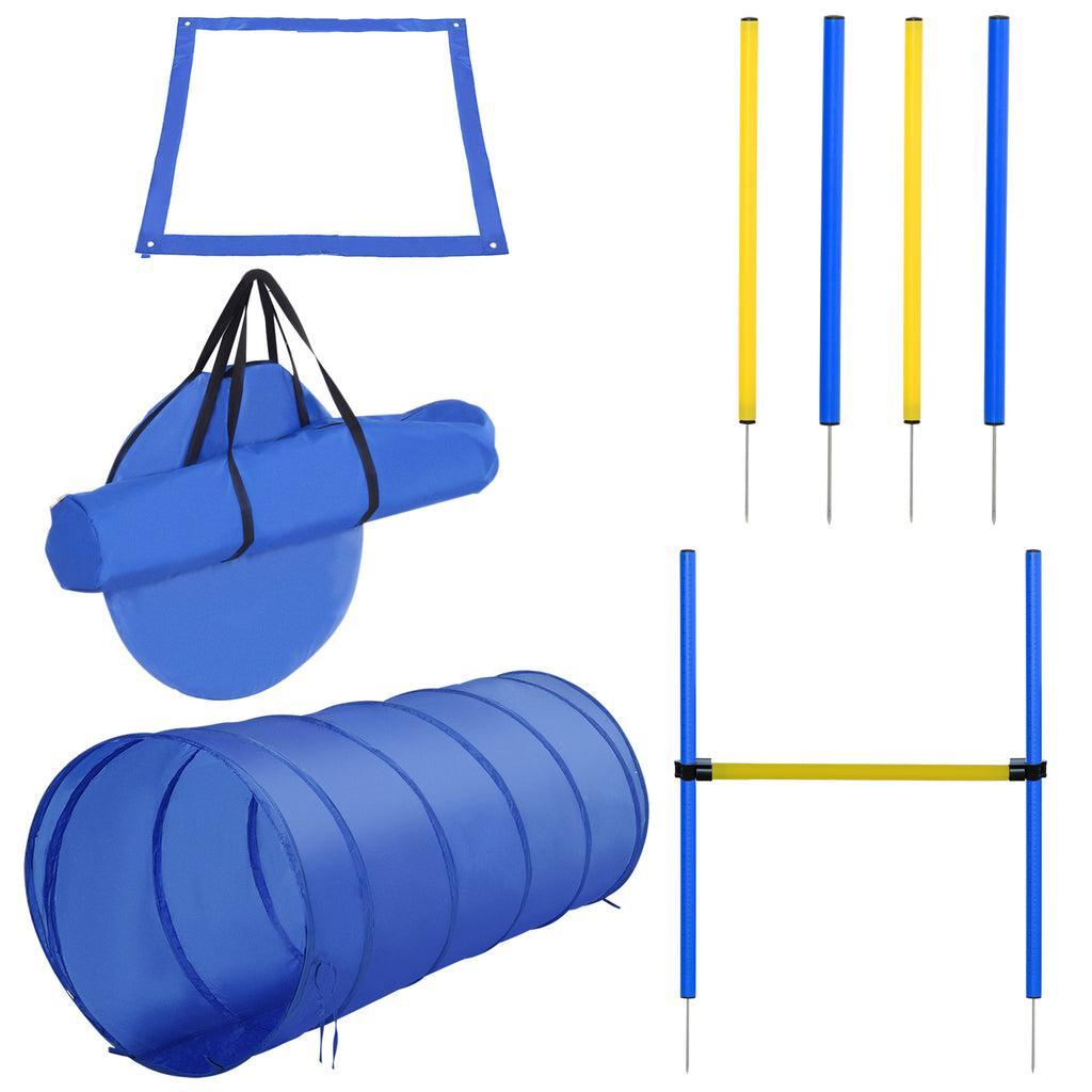 Agility Dog Training Set with Tunnel, Slalom and Obstacle, Carry Bag, Yellow and Blue