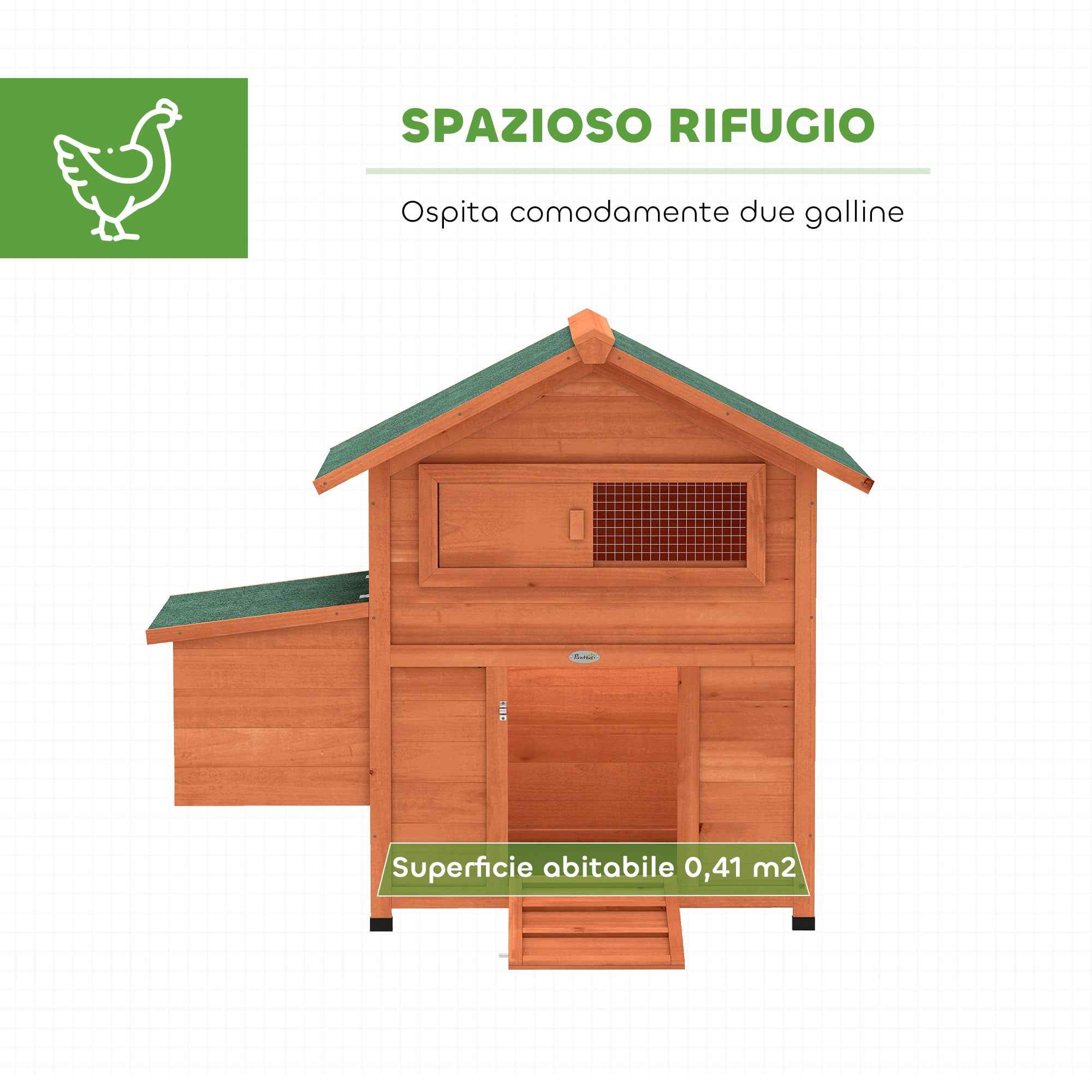PawHut Wooden Chicken Coop with Nest, Waterproof Roof, Removable Tray, 2 Perches, Ramp, Window, for 2 Chickens, Ducks, Orange