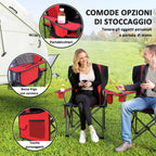 Set of 2 Folding Camping Chairs with Cooler Bag, Cup Holder and 2 Pockets, 94x62x100 cm, Red