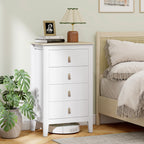 4-Drawer Bedroom Chest with Faux Leather Handles, 60x40x98cm, White