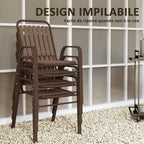 Set of 4 Stackable Outdoor Chairs with High Backrest and Armrests, in Steel and PP, 56x66x91 cm, Dark Brown