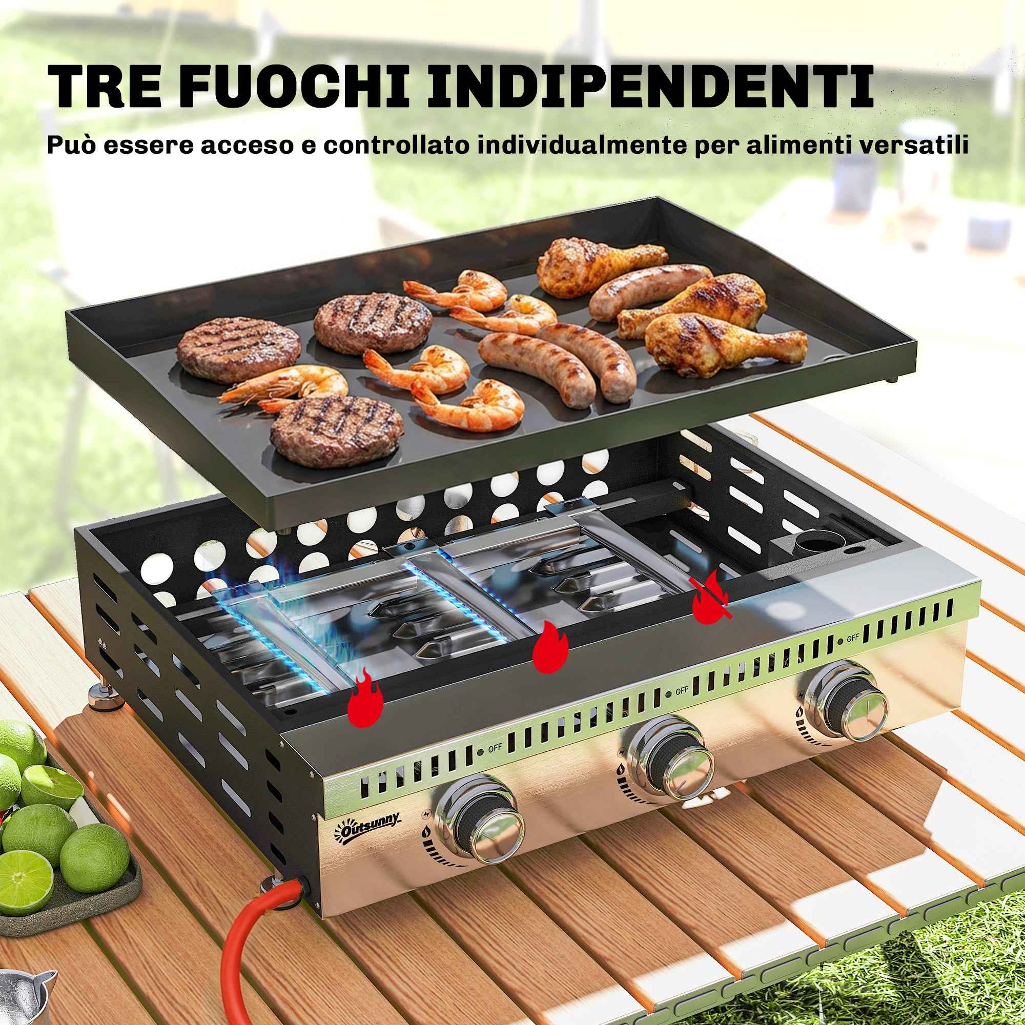 Outsunny Portable Tabletop Gas Grill with Grease Tray, Black