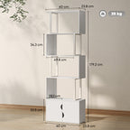Modern Bookcase with 5 Shelves and 2-Door Wooden Cabinet, 60x23.8x179.2 cm, White