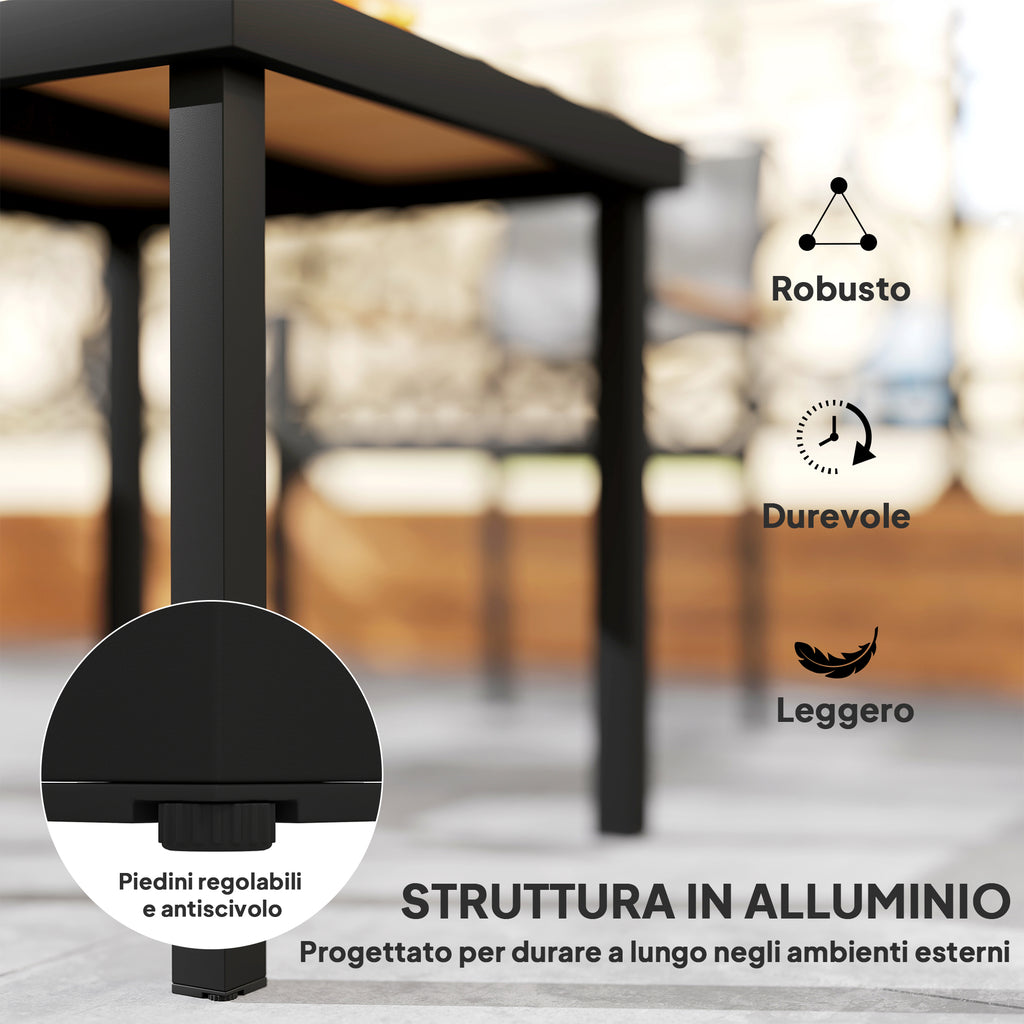 4-Seater Garden Table in Aluminum and Plastic, Black and Wood Color