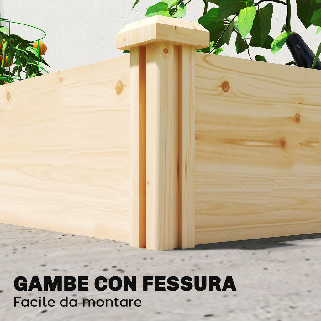 Outsunny Vegetable Garden in Box with Central Divider and Open Bottom, in Fir Wood, 235x121x26 cm, Wood Color