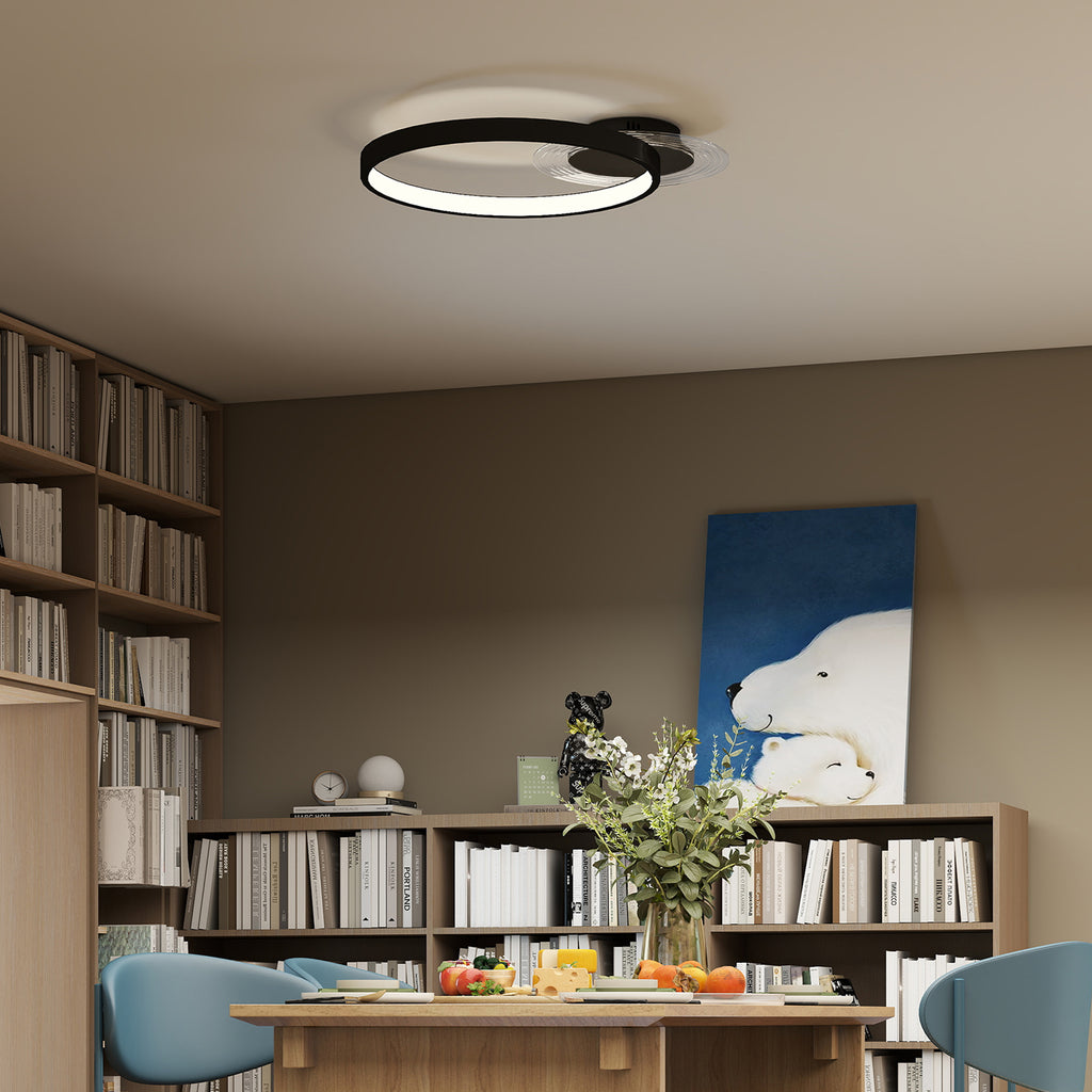 Modern 2-Ring LED Ceiling Light with Adjustable Brightness, 30W Power, Black