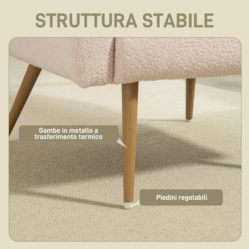 Modern Living Room Armchair in Teddy Fabric with Removable Lumbar Cushion, 77x77x83 cm, Beige