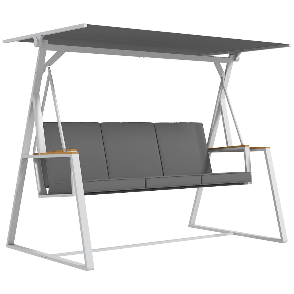 Outsunny 3-Seater Garden Swing with Tilting Canopy, Steel, 205x130x175 cm, Dark Grey