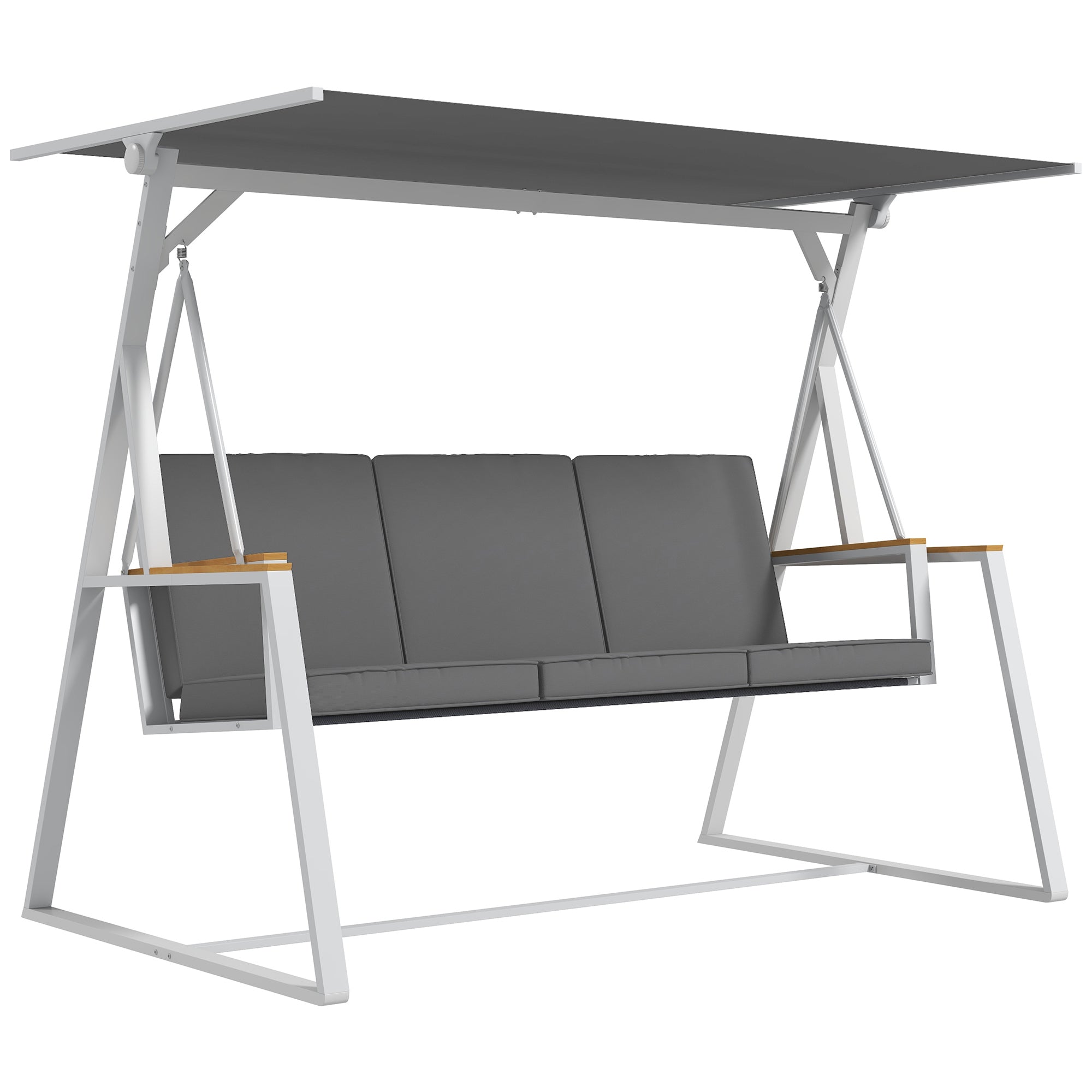 Outsunny 3-Seater Garden Swing with Tilting Canopy, Steel, 205x130x175 cm, Dark Grey
