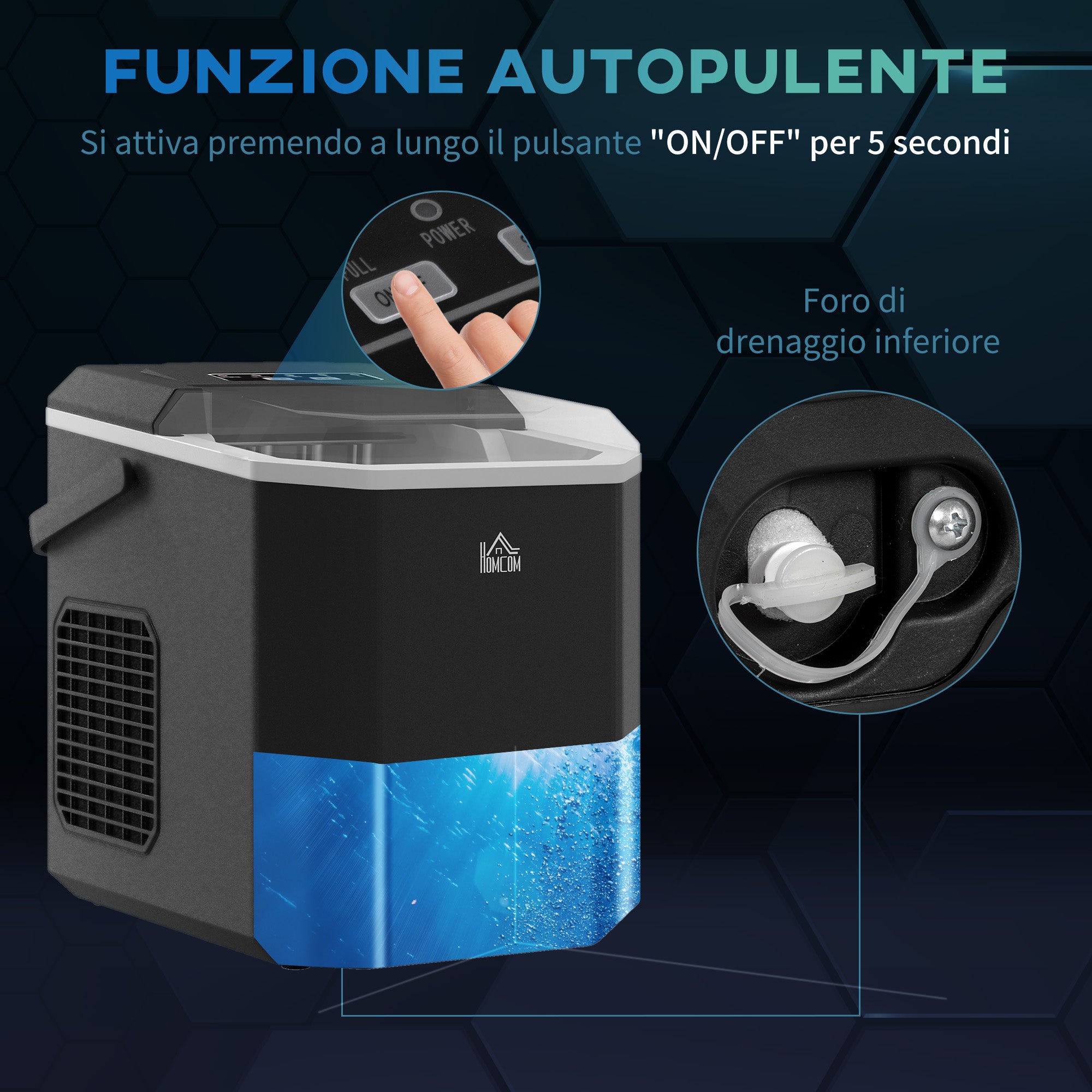 Self-Cleaning Ice Maker with 9 Cubes in 6-13 Minutes, in PP and Copper, 22.2x29.4x29 cm, Black - Borgè
