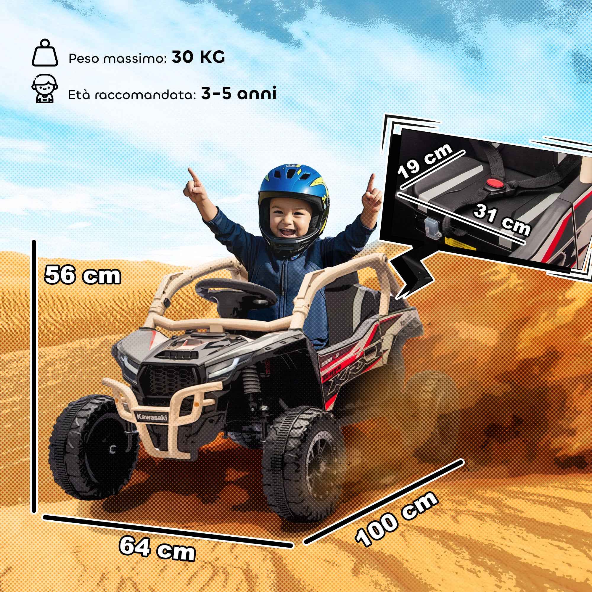 AIYAPLAY Electric Ride-On Toy Car for Kids 3-8 Years Old, 12V, Licensed by KAWASAKI, Dual Motor, Remote Control and Music, Yellow