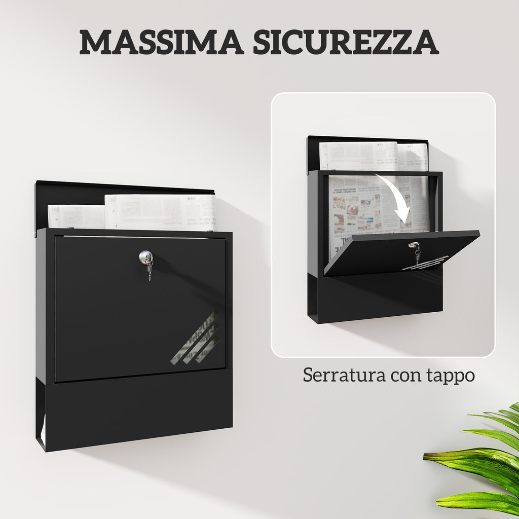 Wall-Mounted Metal Mailbox with Window and Lock, 30x8.5x32.5 cm, Charcoal Gray