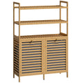 HOMCOM Tiltable Double Laundry Cabinet, Bamboo, 2 Baskets, 3 Shelves, Oak Color