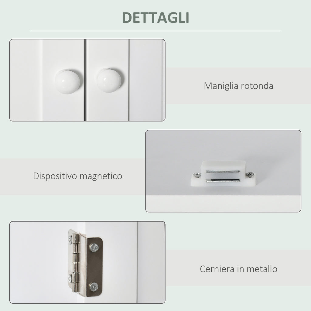 Wall-Mounted Bathroom Cabinet with 2 Doors and Open Shelf, Adjustable Internal Shelf, White