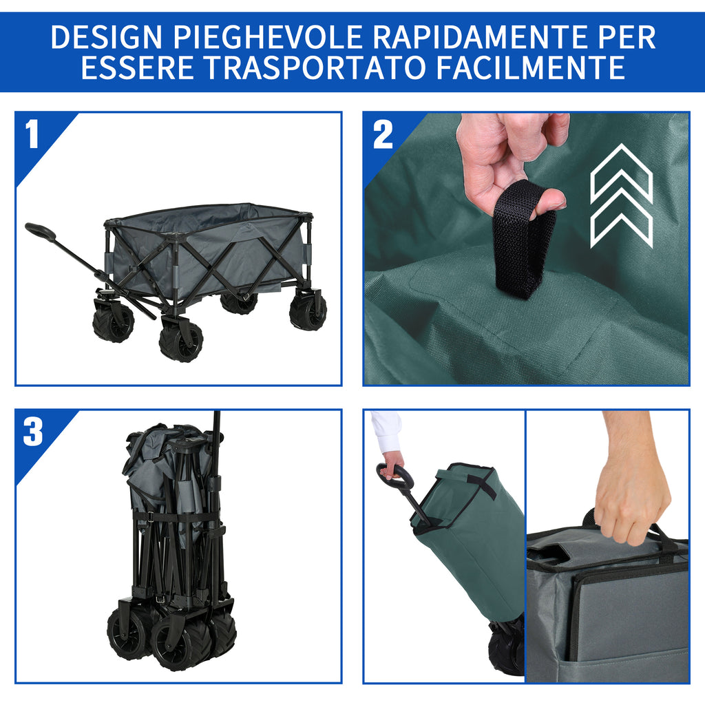 Outsunny Garden Trolley max load 70kg with Telescopic Handle, in Metal and Oxford Fabric, 108x55 cm, Gray - Borgè