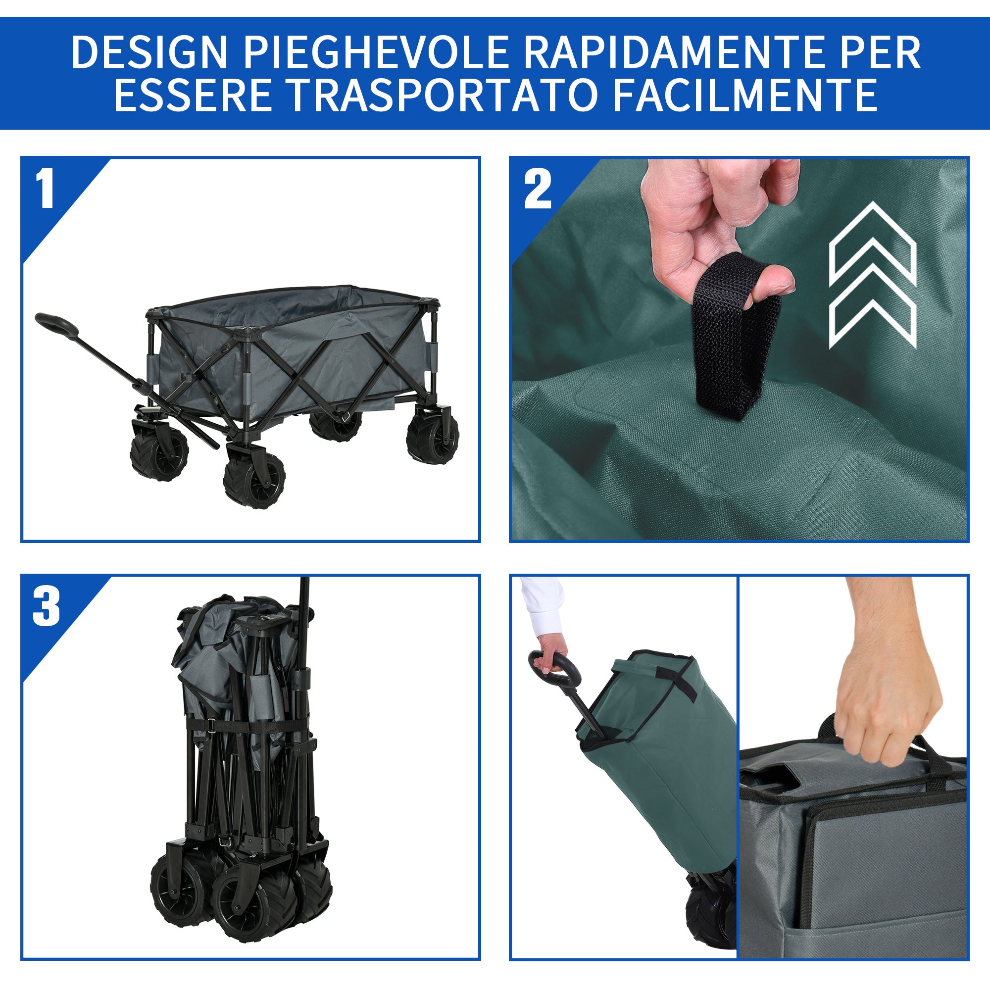 Outsunny Garden Trolley max load 70kg with Telescopic Handle, in Metal and Oxford Fabric, 108x55 cm, Gray - Borgè