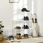 Mobile Space-saving Modular Shoe Rack, 6 Cubes in PP Plastic, 65x32x162 cm, Transparent