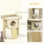 Plush Cat Tree with Cat House and Bed, Jute Scratching Post and Ball, Brown