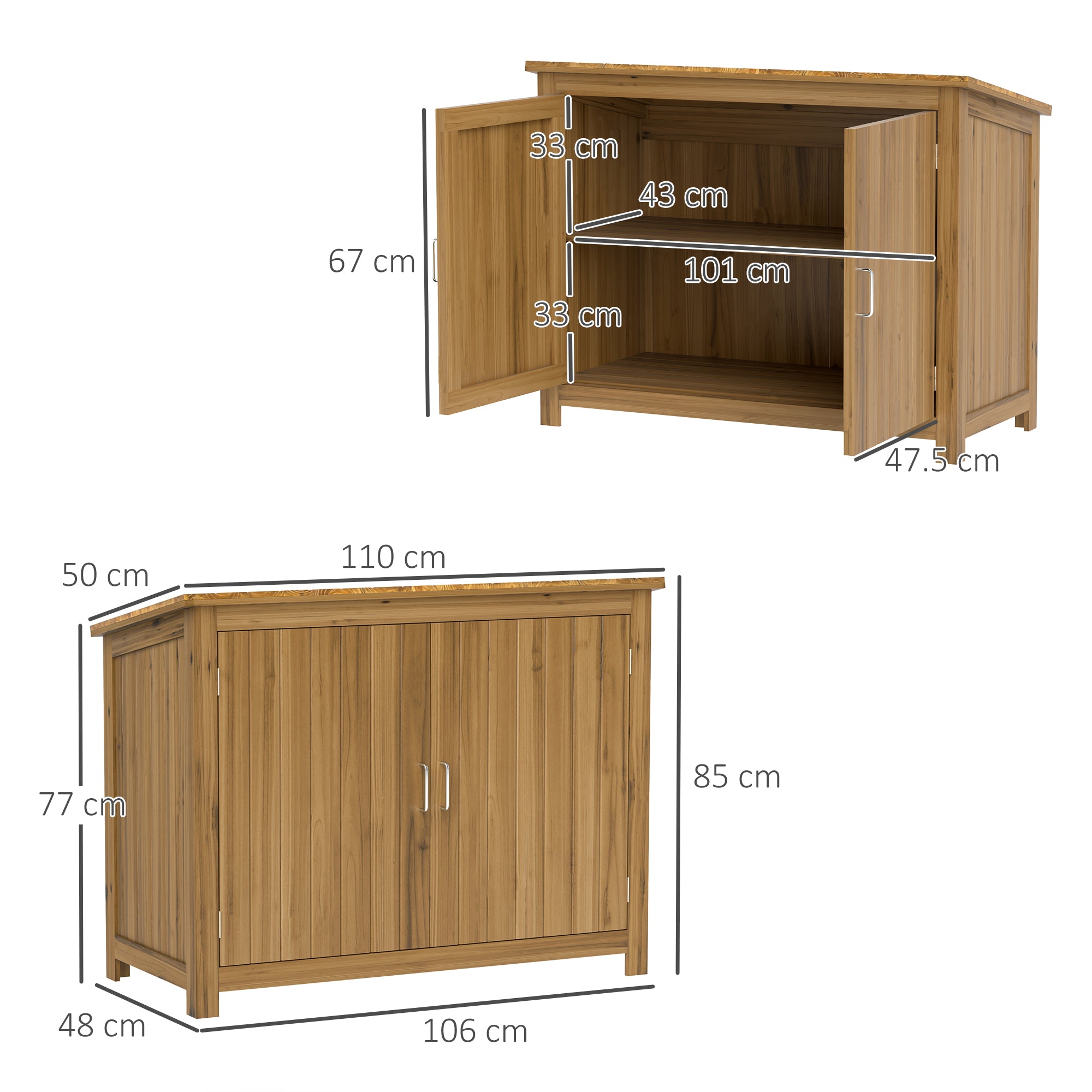 Outdoor Wooden Cabinet Tool Storage with 2 Doors and 2 Shelves, 110x50x85 cm, Brown