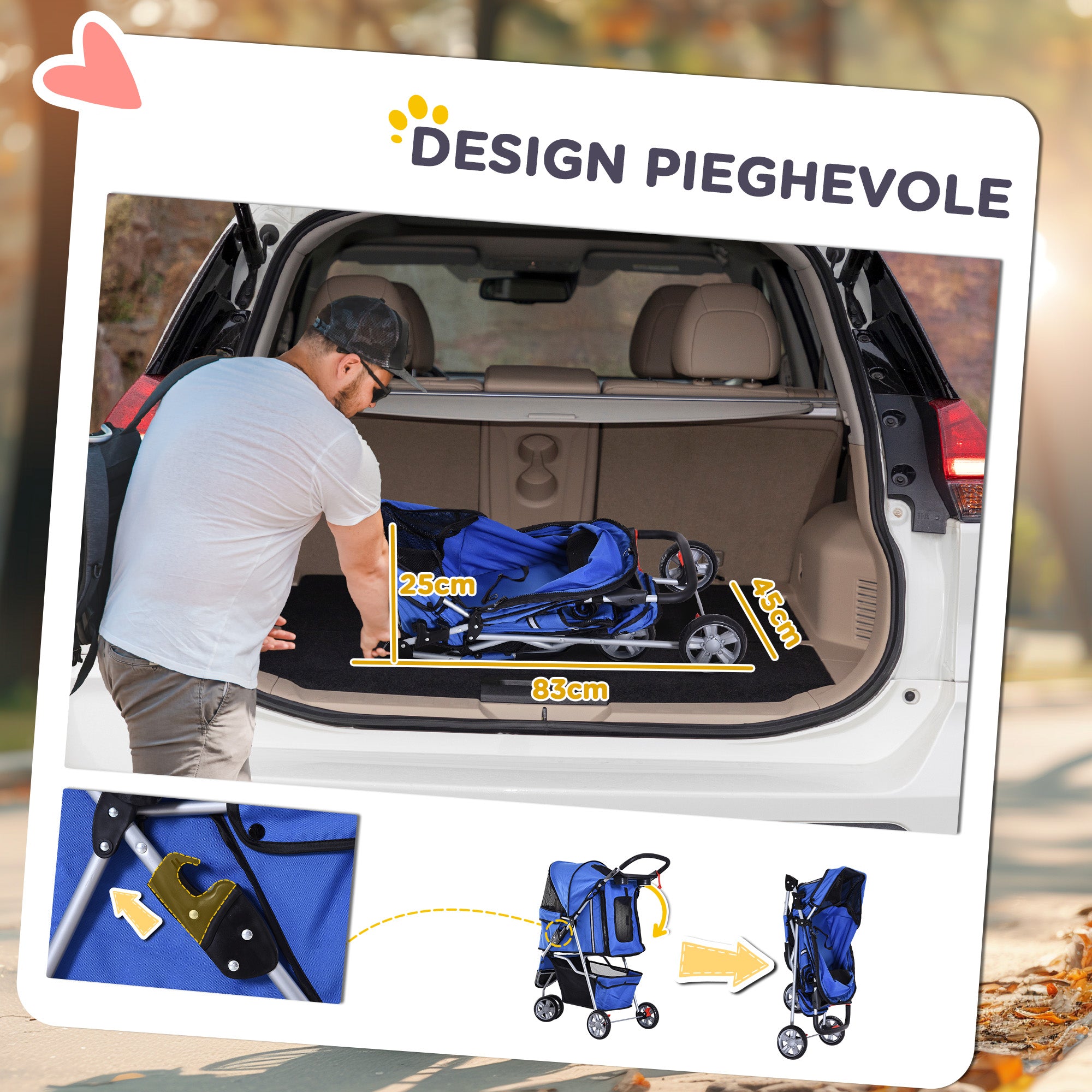 Folding Dog Stroller for Small Dogs, Dog Pushchair with Braked Wheels, Cup Holder, Storage Basket and Removable and Washable Padding, for Pets up to 10 kg, Blue