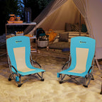 Set of 2 Folding Beach Chairs with Armrests, Cup Holder and Carrying Bag, Blue