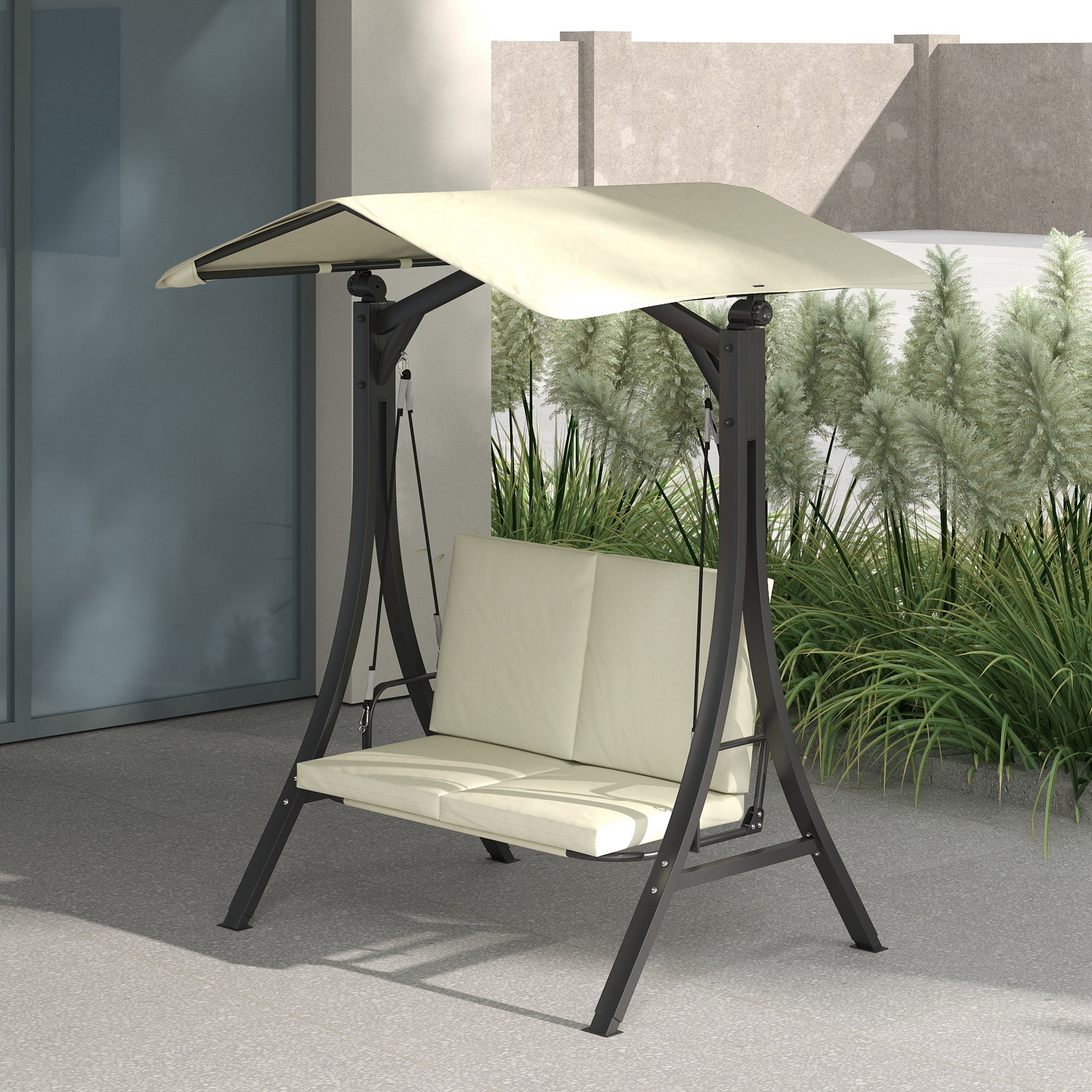 2 Seater Garden Swing with Adjustable Canopy and Cushions, 150x120x182 cm, Cream