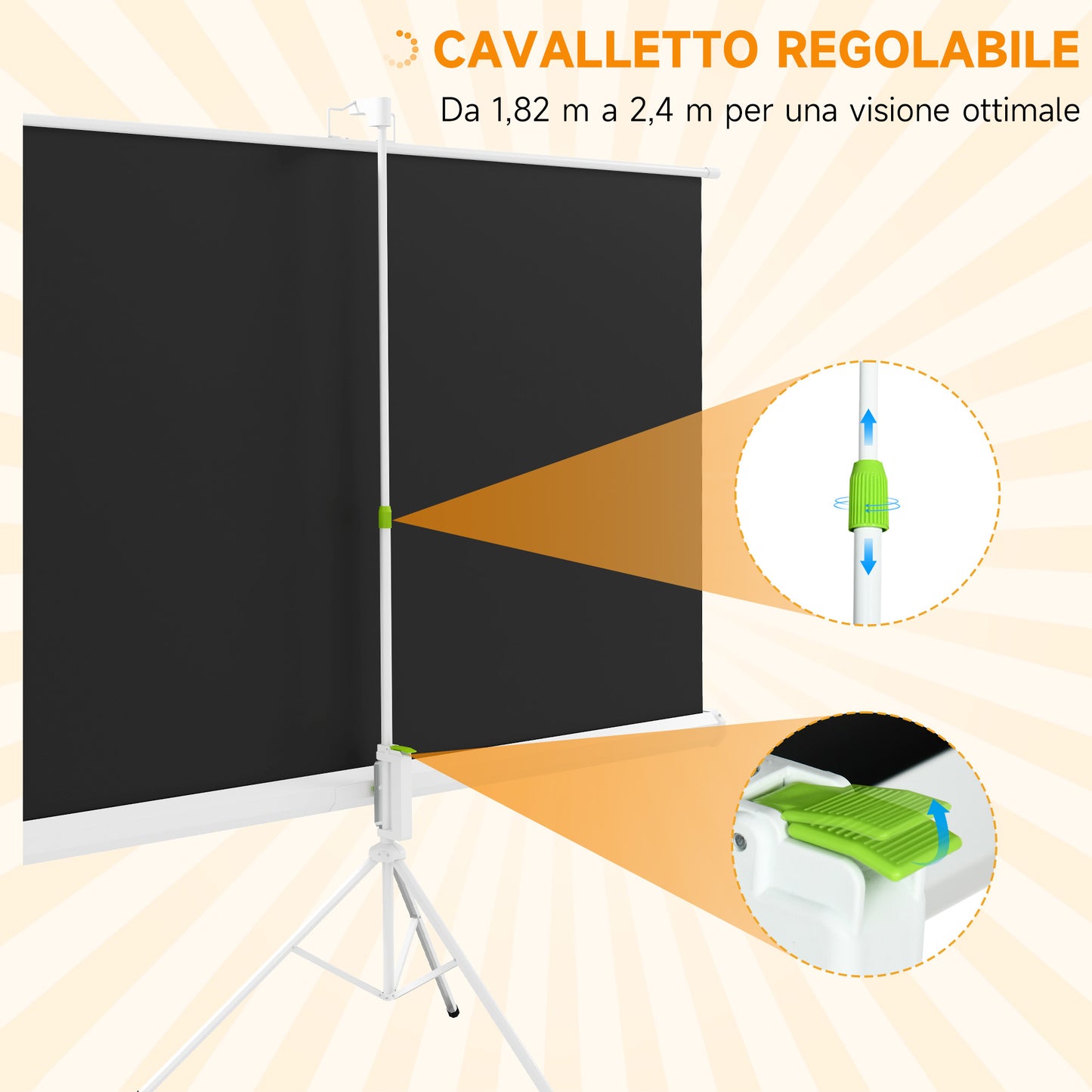 Projector Screen 84" with Adjustable Tripod, Plastic and Metal, 200x8x118 cm, White