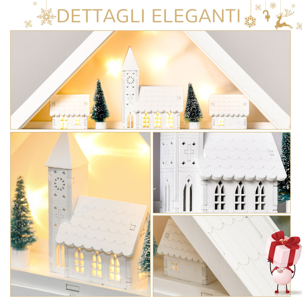Wooden Advent Calendar to Fill with 24 Drawers and Christmas Village with Trees and Lights, 39x9x42cm