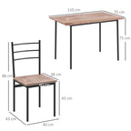 5 Piece Space-Saving Dining Table and Chair Set with Rectangular Kitchen Table and 4 Modern Chairs, in MDF and Steel