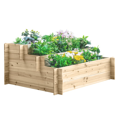 3-Tier Fir Wood Planter, Outdoor Raised Garden Box, 120x100x54cm