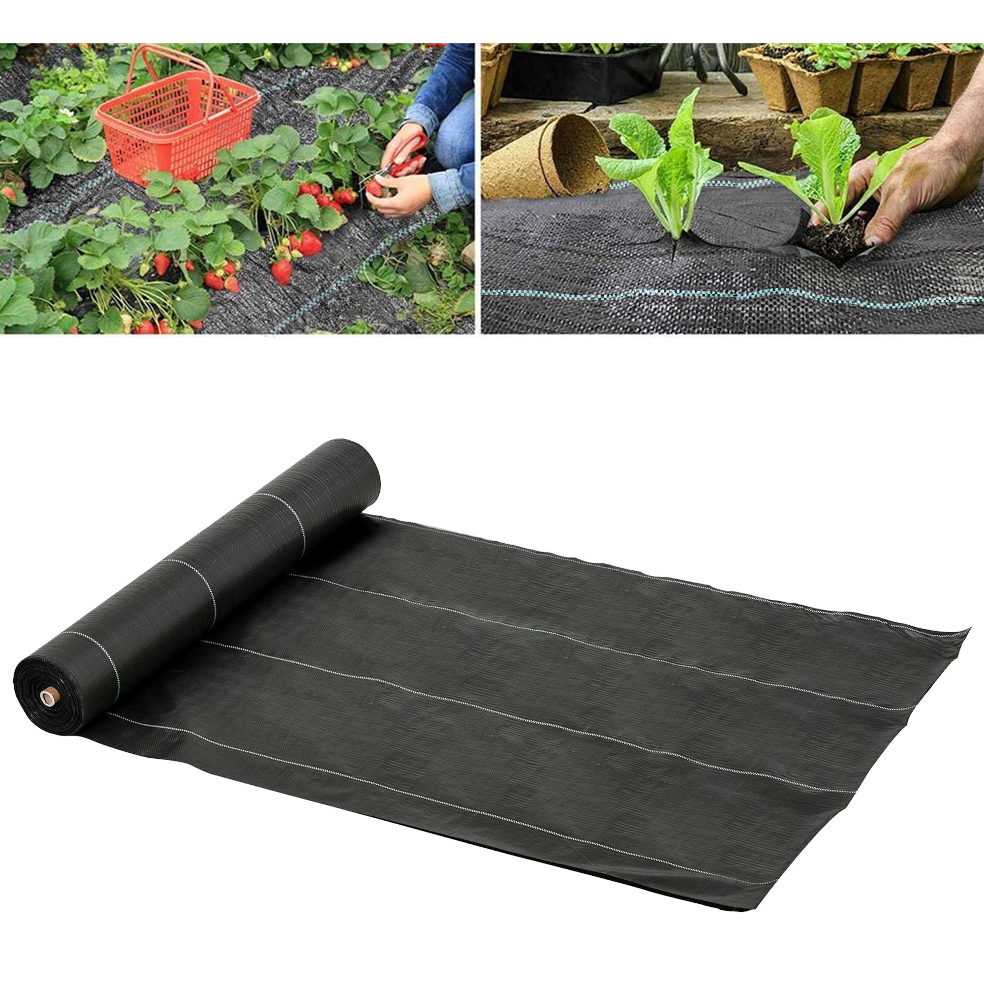 Outsunny 50x2m 100g/m² Weed Control Fabric Black Fabric for Vegetable Garden, Greenhouse, Garden Draining and Breathable with Grid