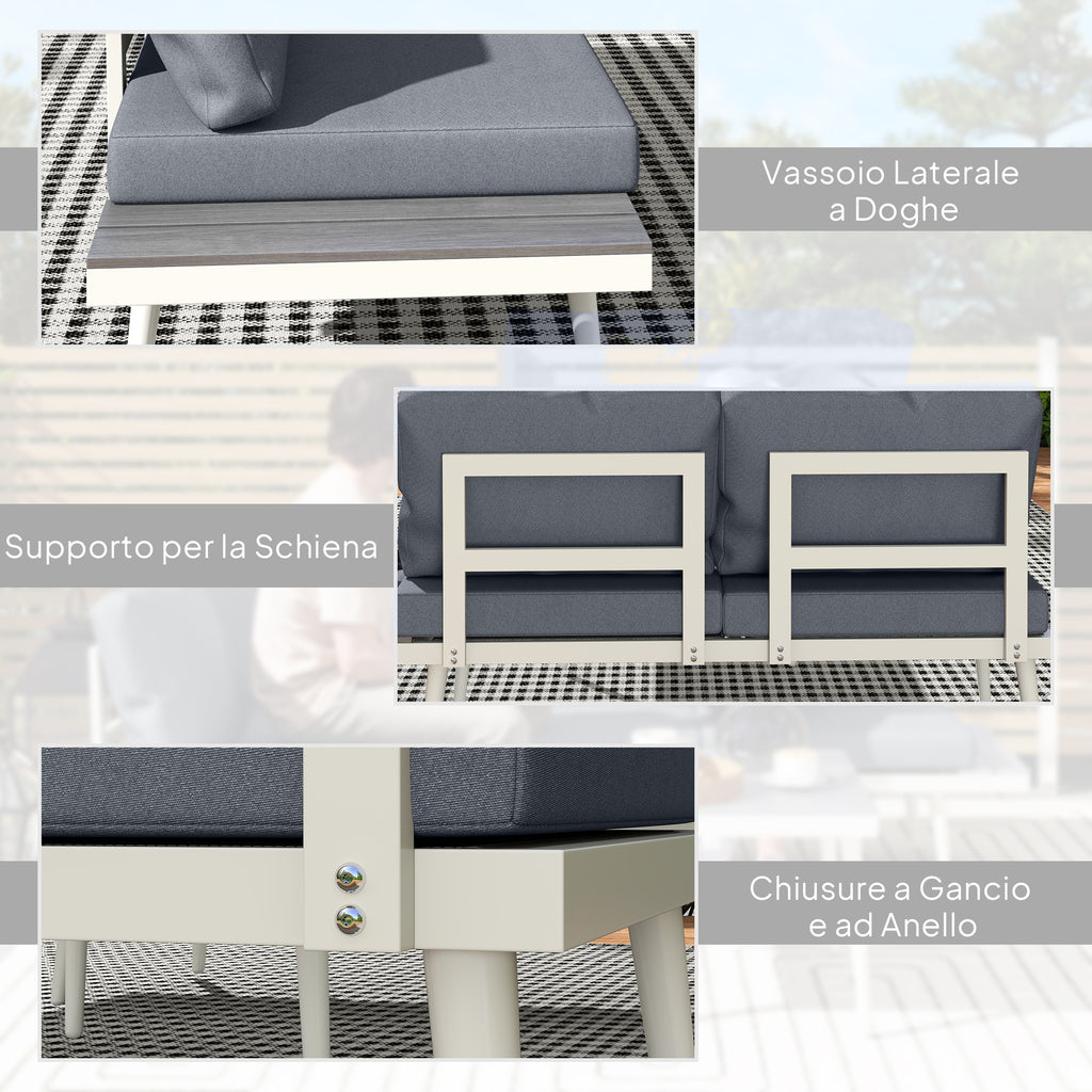 Garden Lounge with 2 Sofas with Cushions, 5-Level Adjustable Backrest and Slatted Coffee Table, Gray