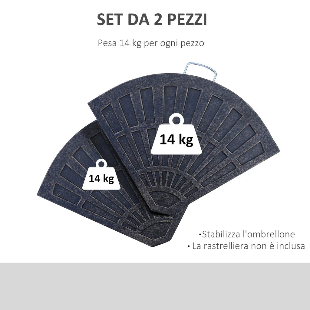 Set of 2 Cross Base Umbrella Weights 28 kg with Fan Design, in Rosin, 66x47x4.2 cm, Bronze