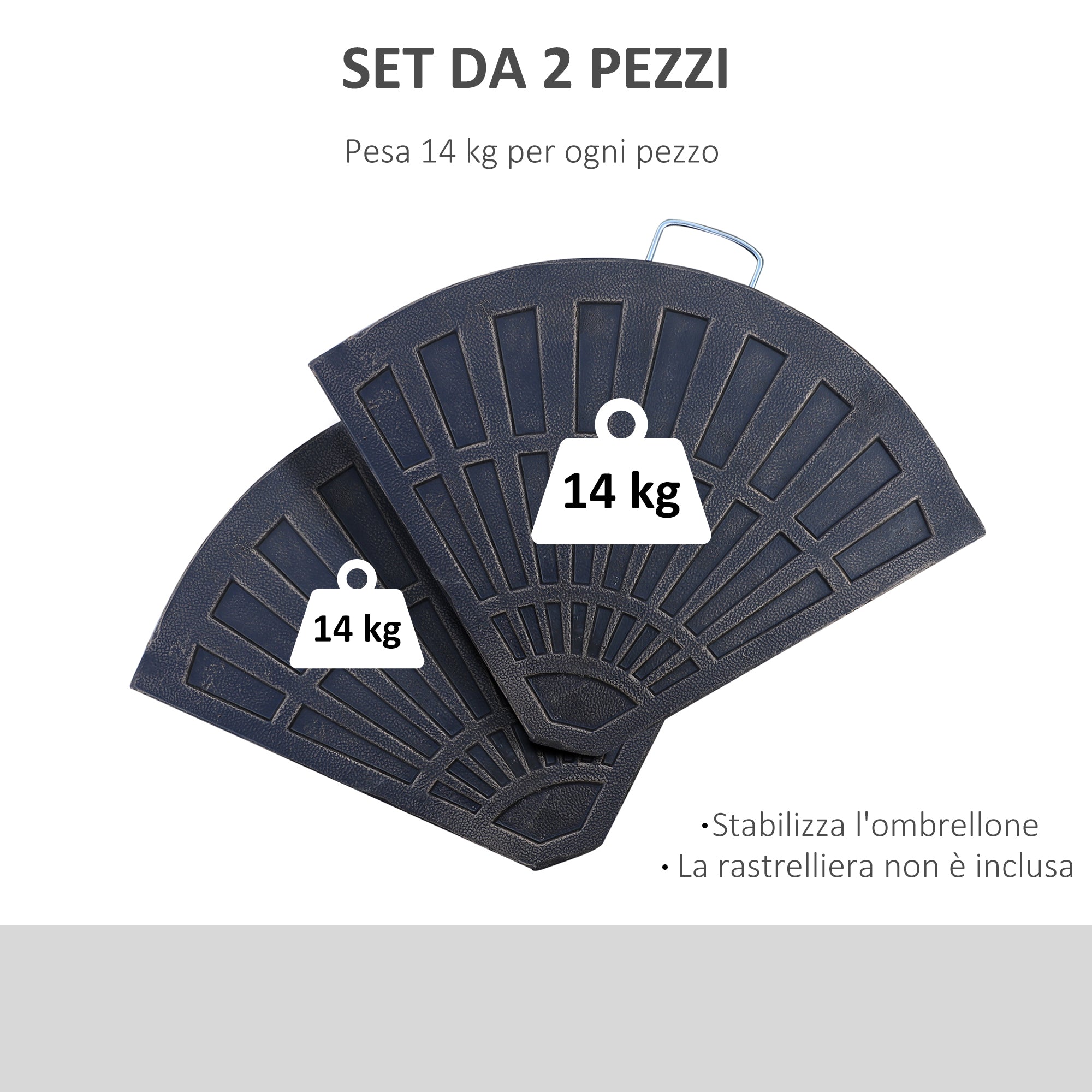 Set of 2 Cross Base Umbrella Weights 28 kg with Fan Design, in Rosin, 66x47x4.2 cm, Bronze