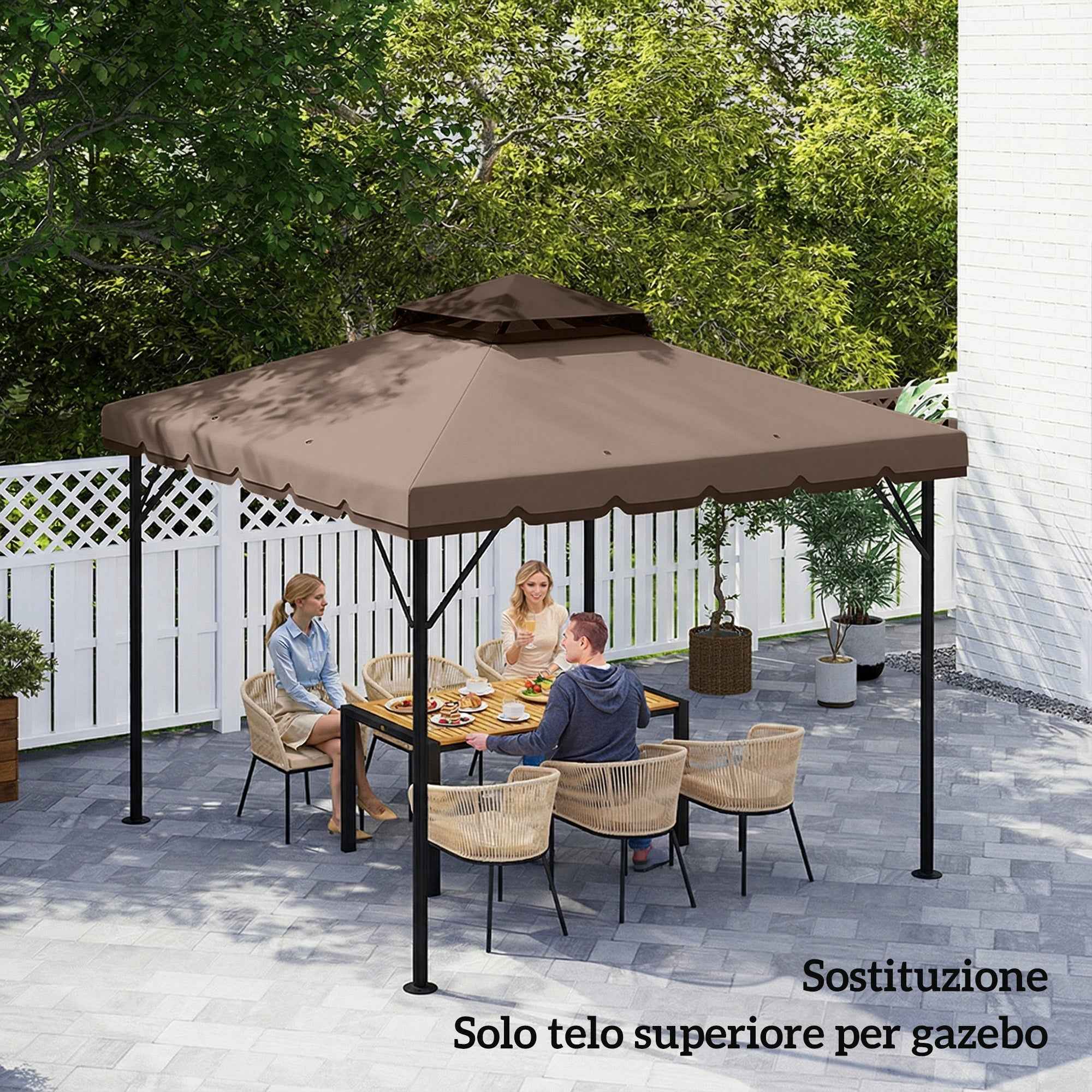 Outsunny 3x3m 2-Tier Gazebo Cover with 8 Drainage Holes, Khaki and Brown Polyester