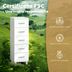 5-Drawer Chest of Drawers for Bedroom and Living Room, FSC Wood, 30x30x95 cm, White