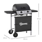 Outsunny Gas Barbecue with Lid, 5.6kW Burners, BBQ and Wheels, 104x49x99cm