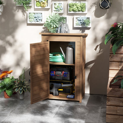 Wooden Garden Cabinet with Adjustable Shelf and Lock, 75x56x117cm, Brown - Borgè