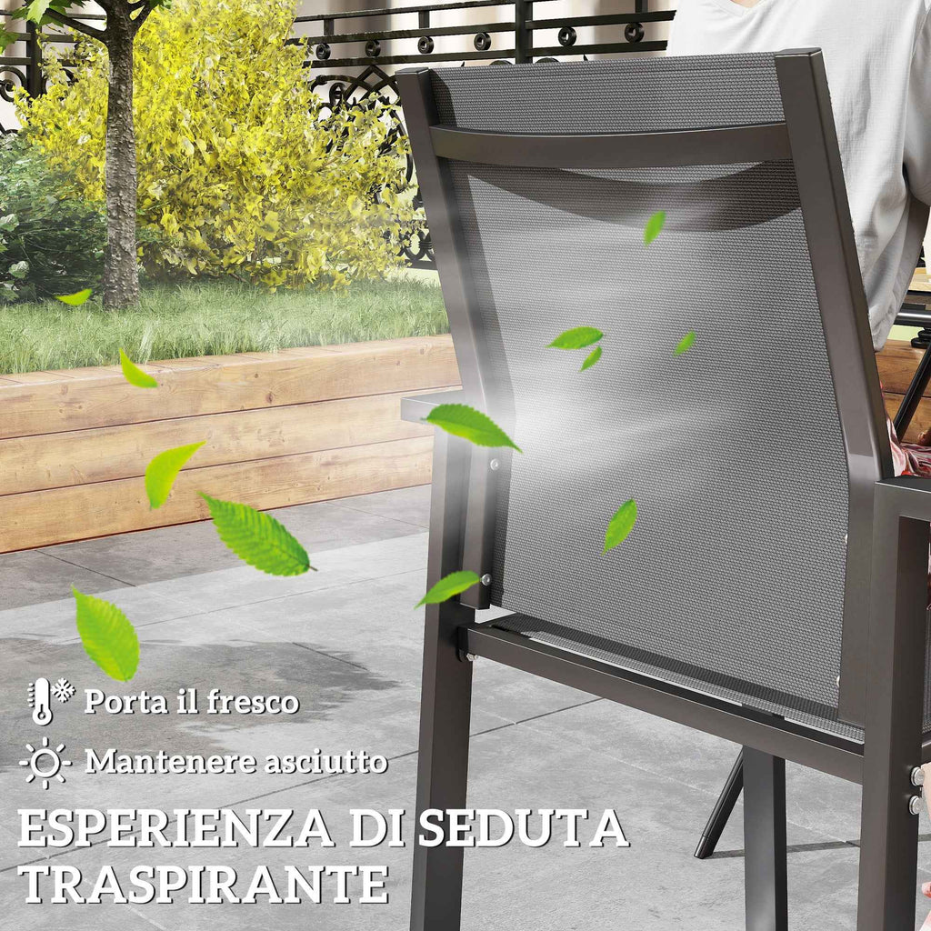 Outsunny Set of 2 Stackable Garden Chairs with Breathable Seat, in Aluminum and Textilene, 56x58x89 cm, Charcoal Gray