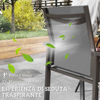 Outsunny Set of 2 Stackable Garden Chairs with Breathable Seat, in Aluminum and Textilene, 56x58x89 cm, Charcoal Gray